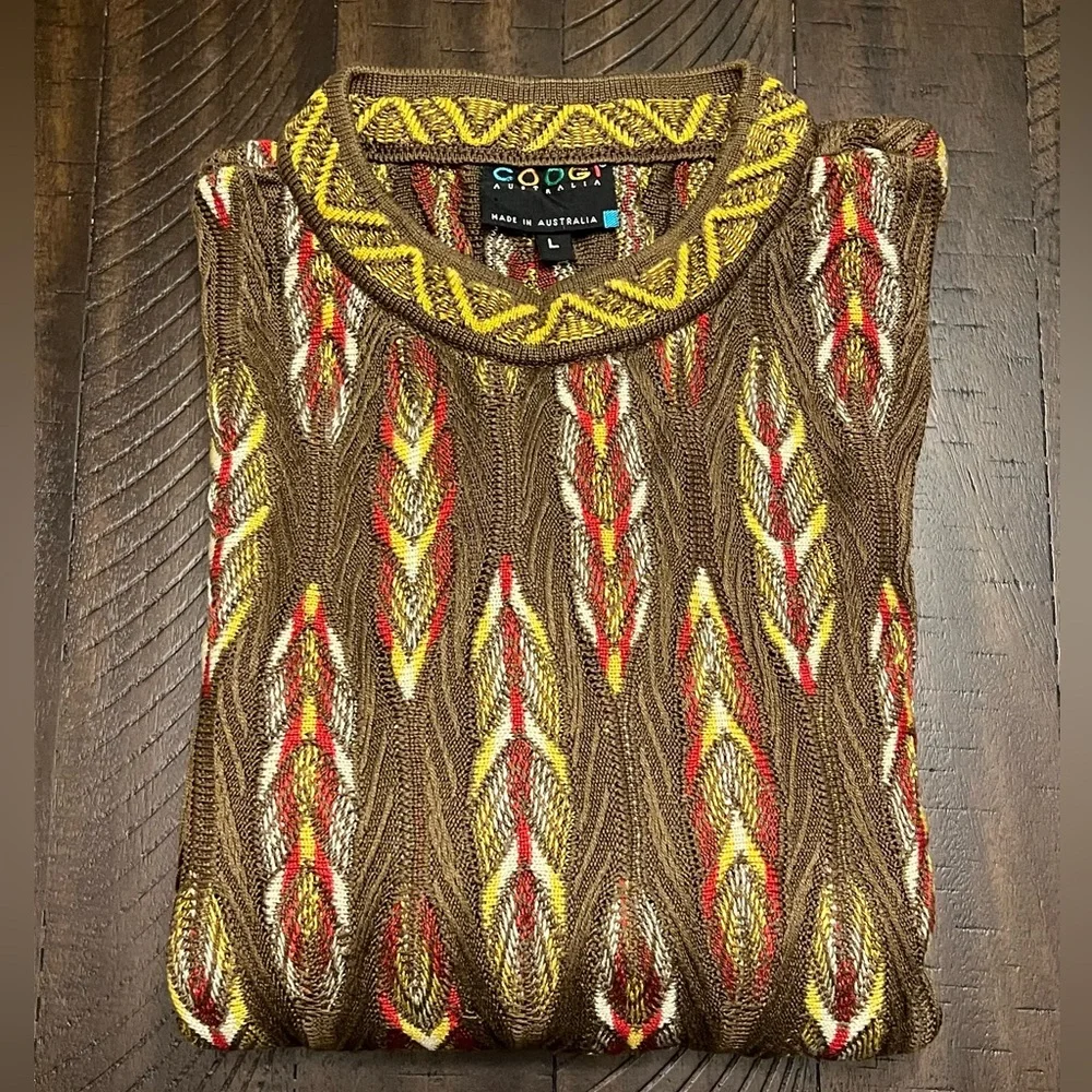 Rare Vintage 90’s 100% Authentic Coogi Sweater Beautiful Color Combo Sz L (NWOT)
